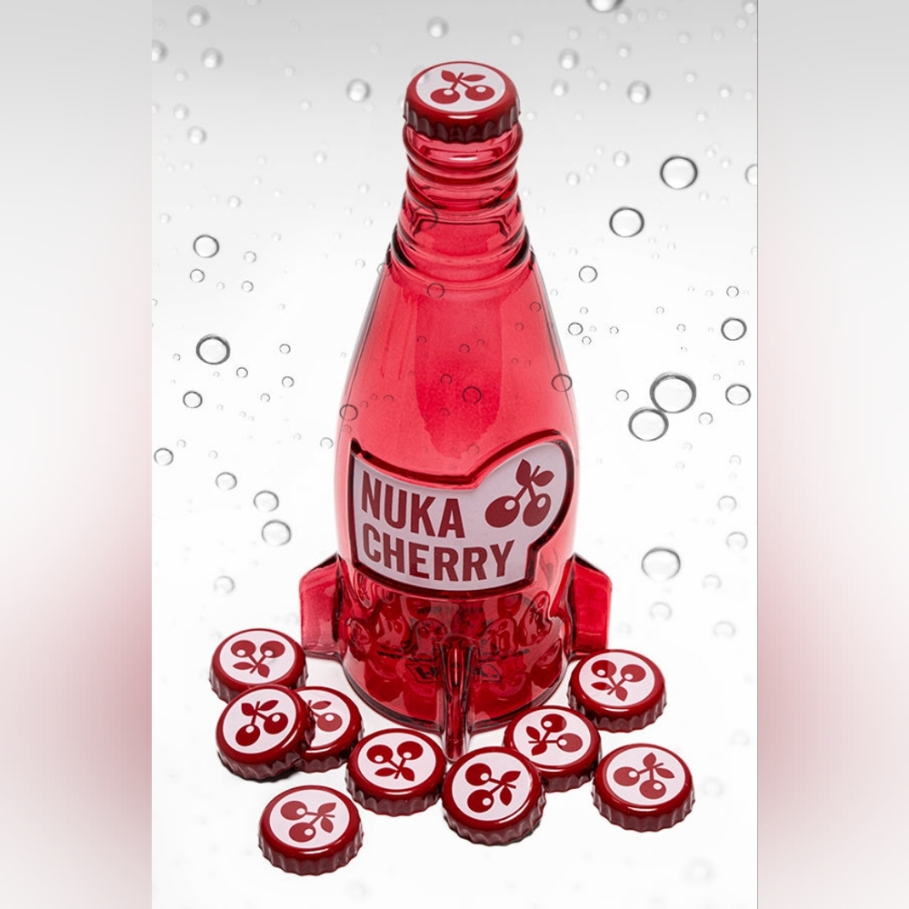 Fallout Nuka Cola Cherry Glass Bottle & Caps